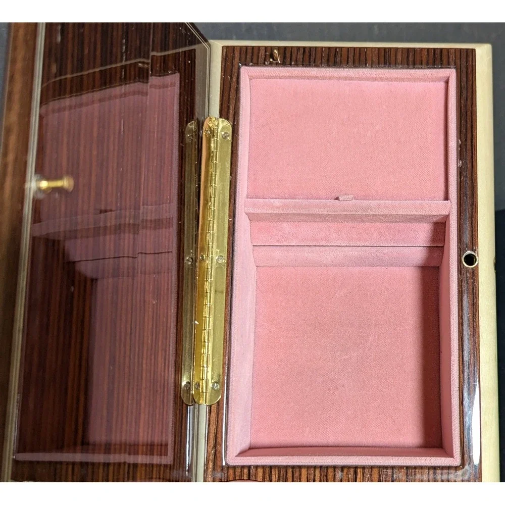 Vtg 1970s Italian Floral Marquetry Jewelry Music Box Works 